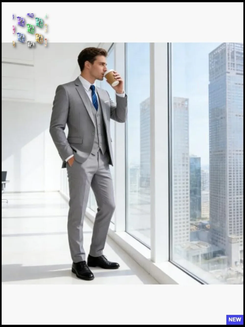 Regular Fit 3-Piece Suit Set Classic Formal Blazer Vest Pants Business Wedding